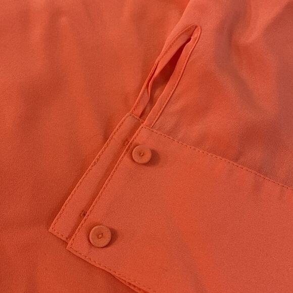 BCBGMaxAzria Coral Orange Silk Keyhole Long Sleeve Blouse Large - Picture 6 of 9